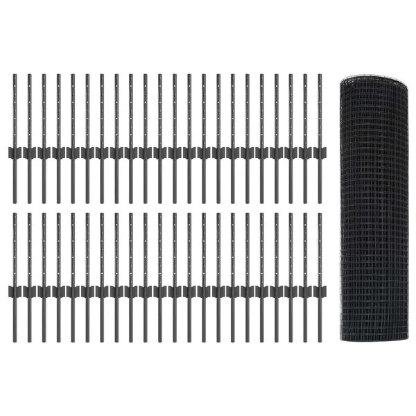 vidaXL Gjerde med stolpe Gr&aring; 0,4 x 100 m St&aring;l og PVC