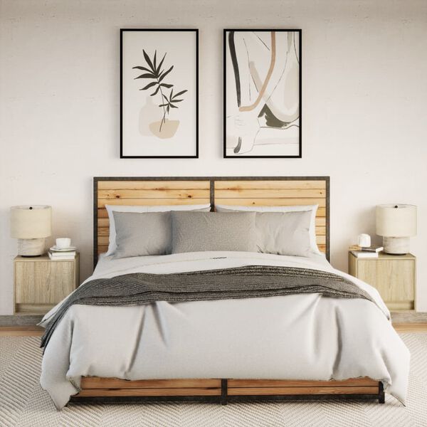 vidaXL Vegghengte nattbord med LED-lys 2 stk sonoma eik