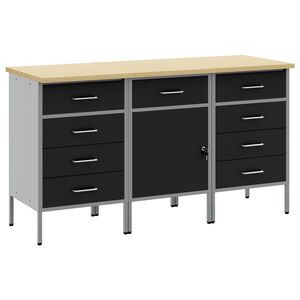 vidaXL Arbeidsskap med skuff 3 pcs Svart og Gr&aring; 150 x 55 x 85 cm