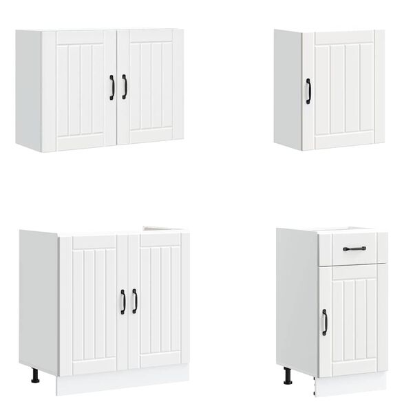 vidaXL Kj&oslash;kkenskapssett 7 deler Lucca hvit konstruert tre