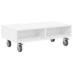 vidaXL Sidebord med hjul Hvit 90 x 50 x 30 cm Konstruert tre