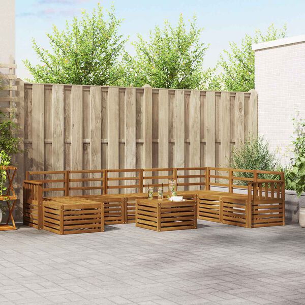 vidaXL Seksjonssofa Sett 9 pcs Naturlig Solid akasietre