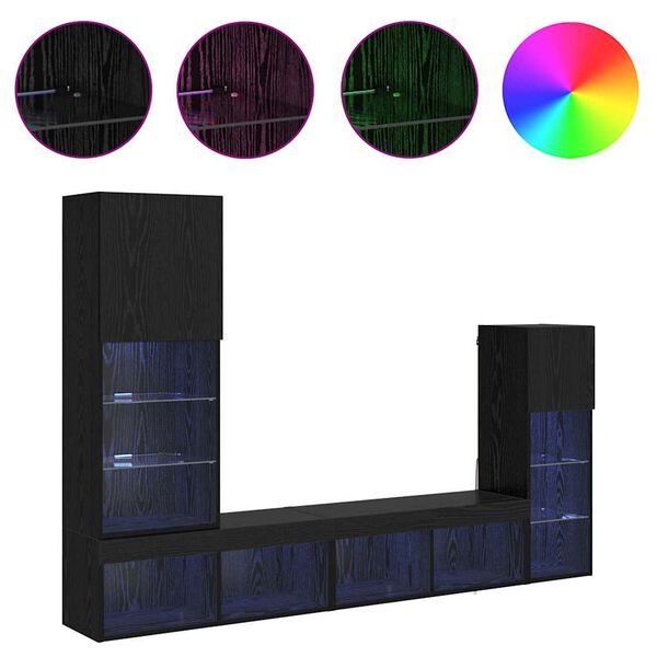 vidaXL TV Vegg Enheter Veggmontert 4 pcs Svart Eik Konstruert tre