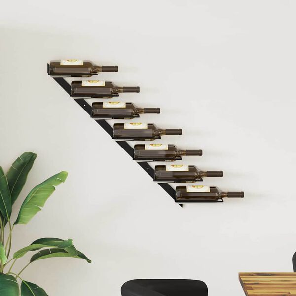 vidaXL Veggmontert vinstativ for 7 flasker svart metall