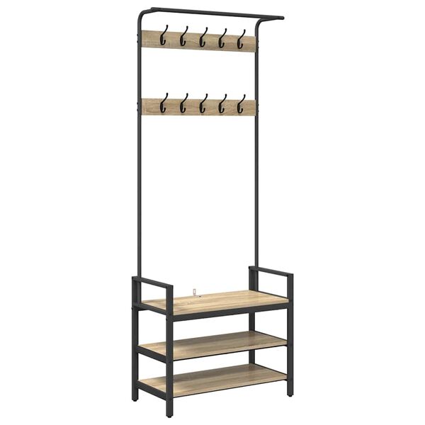 vidaXL Kleshenger med hylle Sonoma eik 75 x 34 x 184 cm Konstruert tre