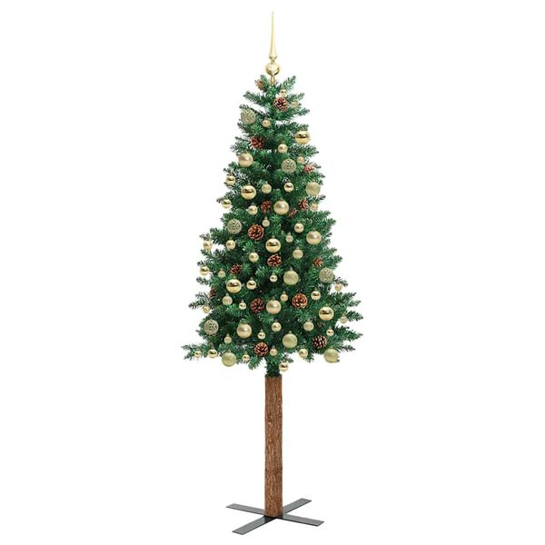 vidaXL Slim juletre med 300 LED grønn 180 cm PVC og Massivt Furu tre