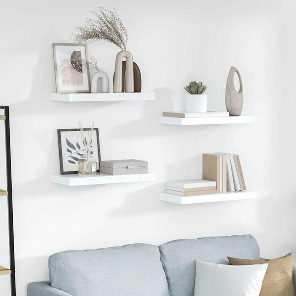 vidaXL Flytende vegghyller 4 stk h&oslash;yglans hvit 50x23x3,8 cm MDF