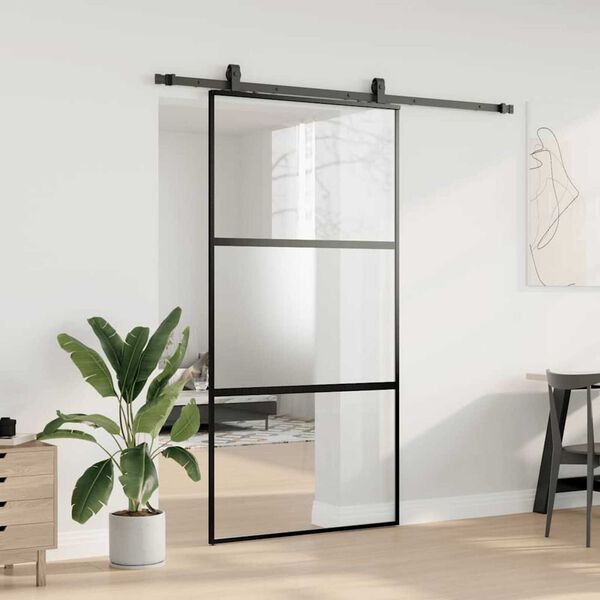 vidaXL Skyved&oslash;r med monteringssett svart 102,5x205 cm herdet glass