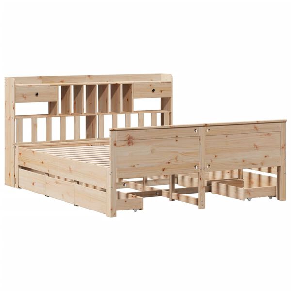 vidaXL Seng med bokhylle uten madrass voksbrun 100x200 cm heltre furu