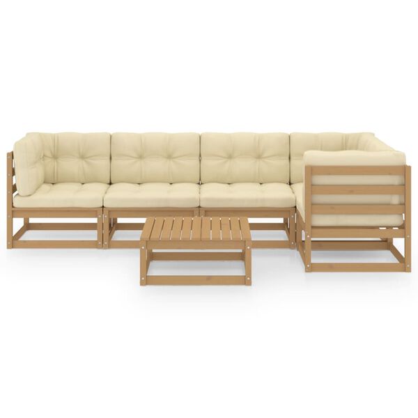 vidaXL Hagesofagruppe med puter 6 deler heltre furu