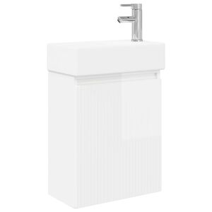vidaXL Badev&aelig;relses enhet med kran H&oslash;gglans hvit 45,5 x 22,5 x 84 cm