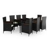vidaXL Utendørs spisestue med puter 9 deler svart