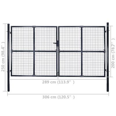vidaXL Hageport netting galvanisert stål 289x200 cm grå