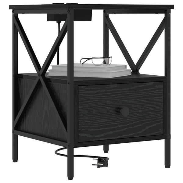 vidaXL Nattbordskap Svart Eik 41,5 x 40,5 x 55 cm Konstruert tre