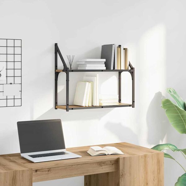 vidaXL Vegghylle med hylle artisan eik 60 x 21 x 51 cm Konstruert tre