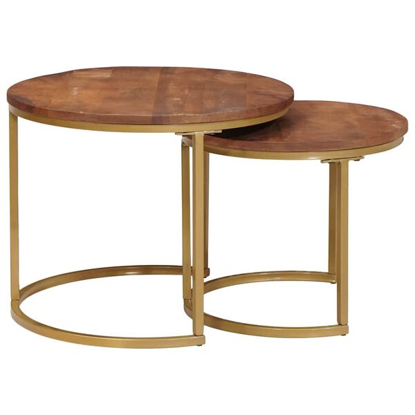 vidaXL Nestende Kaffebord 2 pcs Honning brun Massivt mangotre og st&aring;l
