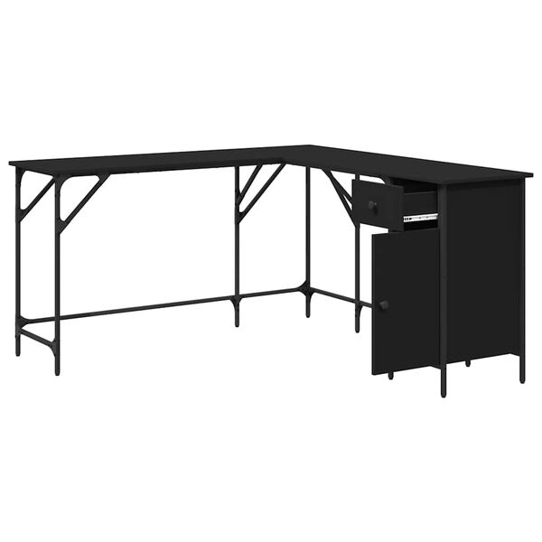 vidaXL Skrivebord svart 141x141x75 cm konstruert tre