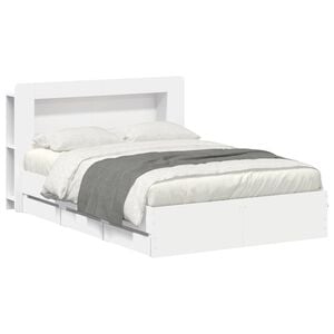 vidaXL Sengramme med oppbevaring og hodegavl Hvit 150 x 200 cm