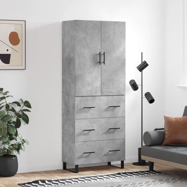 vidaXL Highboard betonggr&aring; 69,5x34x180 cm konstruert tre