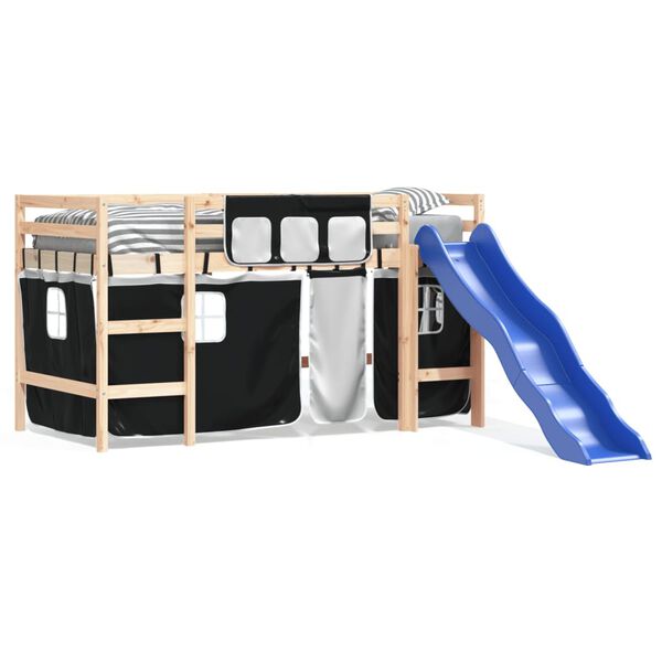 vidaXL K&oslash;yeseng for barn gardiner hvit og svart 80x200 cm heltre furu