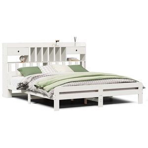 vidaXL Seng med bokhylle uten madrass hvit 180x200 cm heltre furu