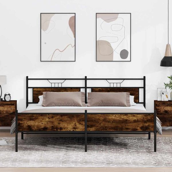 vidaXL Sengeramme i metall uten madrass røkt eik 200x200 cm