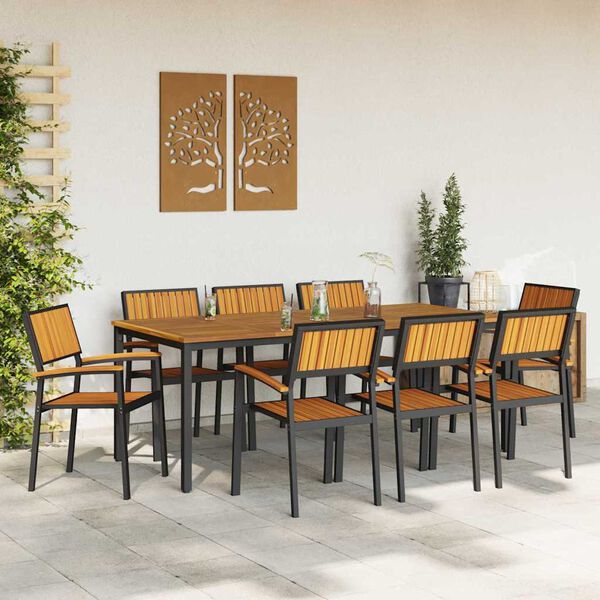 vidaXL Hage Spisegruppe 9 pcs Svart og brun 200 x 90 x 75 cm