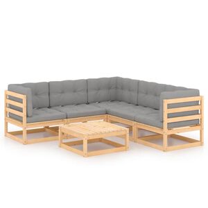 vidaXL Hagesofagruppe med puter 6 deler heltre furu