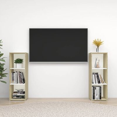 vidaXL TV-benker 2 stk hvit og sonoma eik 107x35x37 cm sponplate