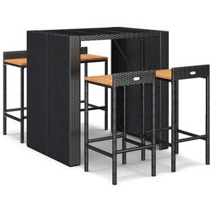 vidaXL Hagebarsett 5 deler svart polyrotting og heltre akasie