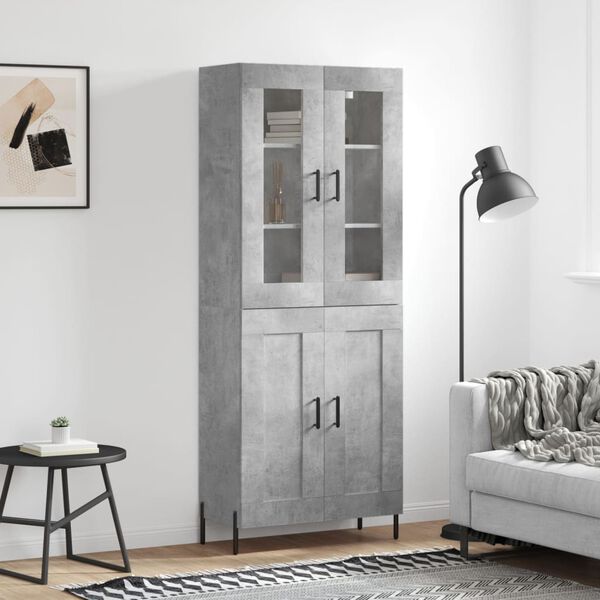 vidaXL Highboard betonggr&aring; 69,5x34x180 cm konstruert tre