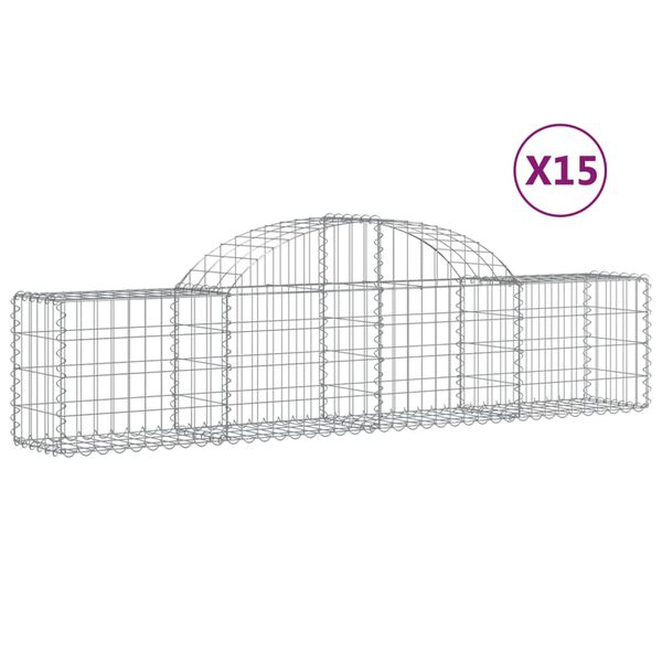 vidaXL Gabionkurver buede 15 stk 200x30x40/60 cm galvanisert jern