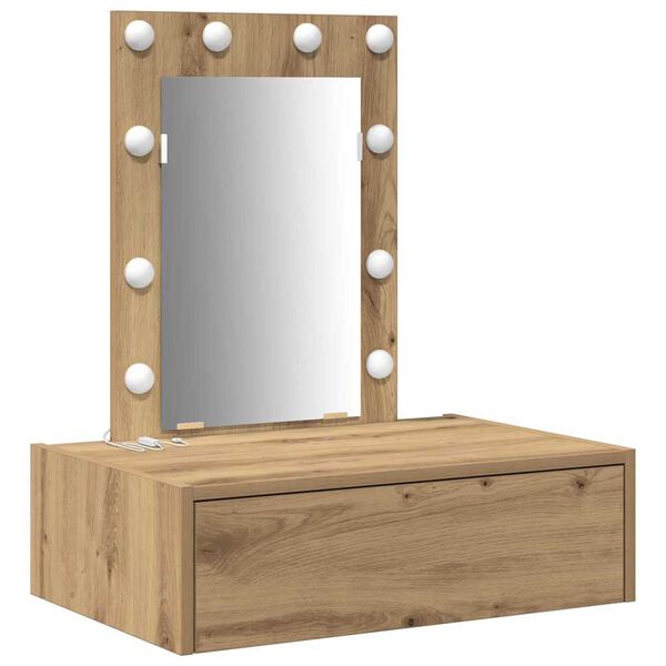 vidaXL Sminkebord med speillys Brun 60 x 40 x 70 cm Konstruert tre