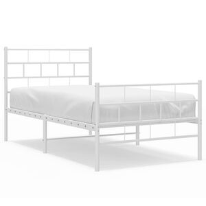 vidaXL Sengeramme i metall med hode- og fotgavl hvit 90x200 cm