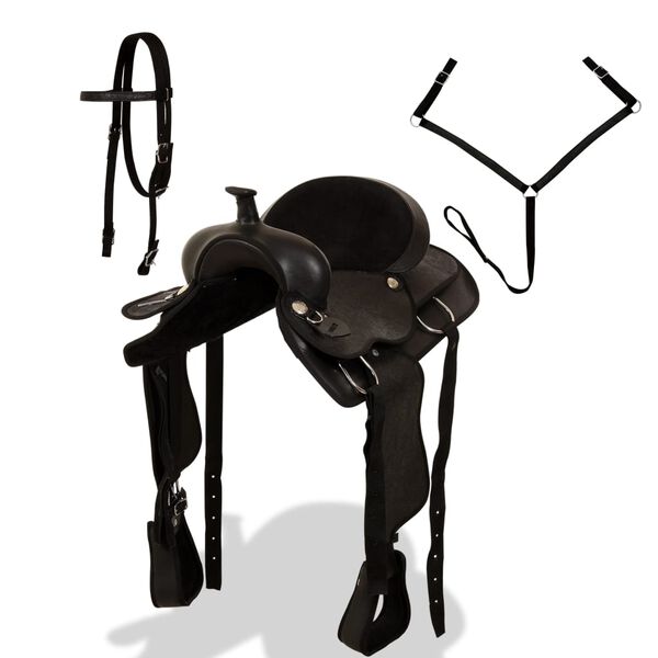 vidaXL Westernsal, hodelag & brystsele ekte l&aelig;r 16" svart