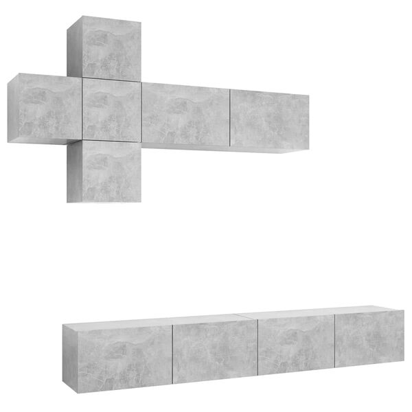 vidaXL TV-benksett 7 deler betonggr&aring; konstruert tre