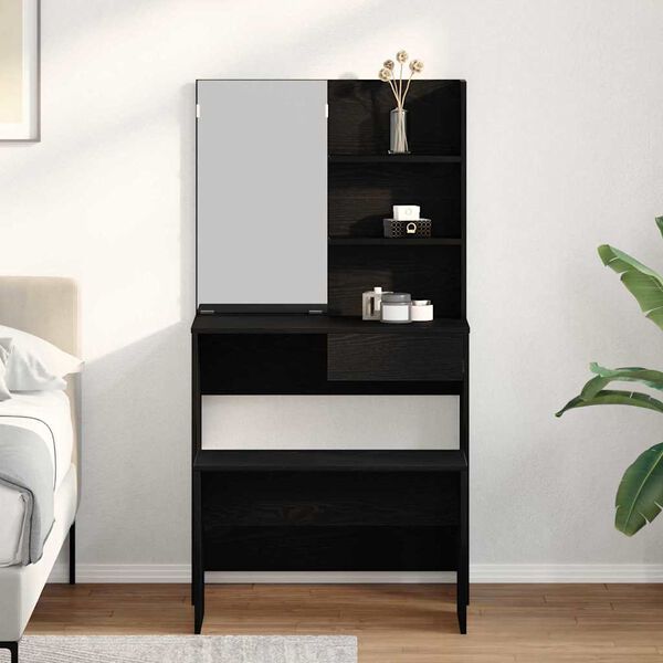 vidaXL Sminkebordsett med skuff 2 pcs Svart Eik Konstruert tre