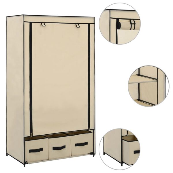 vidaXL Garderobe kremhvit 87x49x159 cm stoff