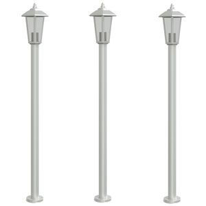 vidaXL Utend&oslash;rs gulvlamper 3 stk s&oslash;lv 120 cm rustfritt st&aring;l