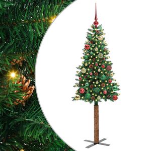 vidaXL Slim juletre med 150 LED gr&oslash;nn 150 cm PVC og Massivt Furu tre
