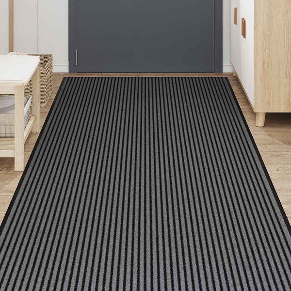 vidaXL D&oslash;rmatte Stripe Sort og Gr&aring; 115x300 cm