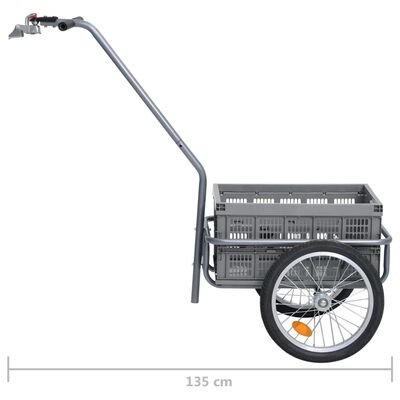 vidaXL Sykkeltilhenger med 50 L sammenleggbar transportboks grå 150 kg