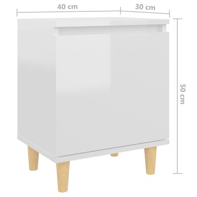 vidaXL Nattbord med ben i heltre 2 stk høyglans hvit 40x30x50 cm