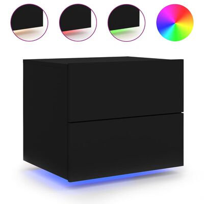 vidaXL Vegghengte nattbord med LED-lys 2 stk svart