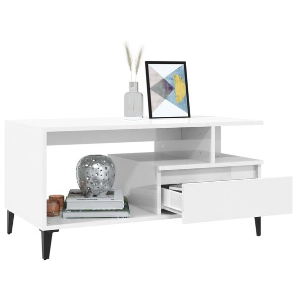 vidaXL Salongbord h&oslash;yglans hvit 90x49x45 cm konstruert tre