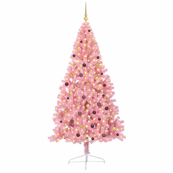 vidaXL Kunstig Forh&aring;ndsopplyst Juletre med 300 LED Rosa 240 cm PVC