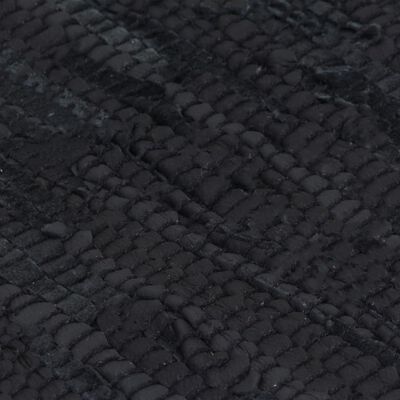 vidaXL Håndvevet Chindi teppe lær 190x280 cm svart