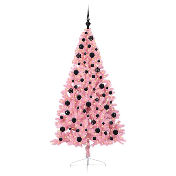 vidaXL Kunstig Forh&aring;ndsopplyst Juletre med 300 LED Rosa 180 cm PVC