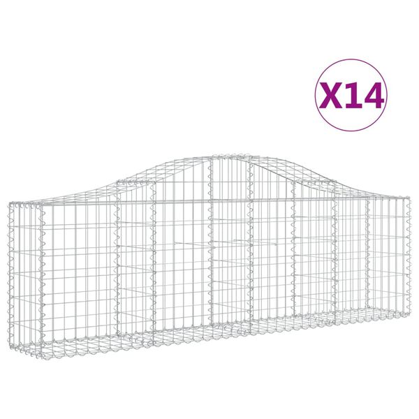 vidaXL Gabionkurver buede 14 stk 200x30x60/80 cm galvanisert jern
