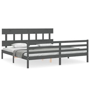 vidaXL Sengeramme med hodegavl gr&aring; 200x200 cm heltre